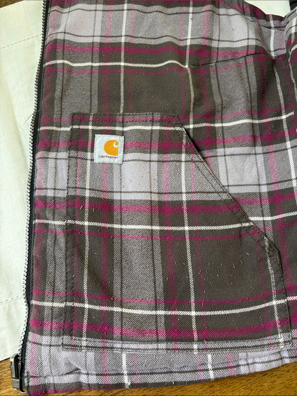 Vintage Carhartt Amoret  Reversible Flannel Puff Vest L Y2K Black Pink Gorpcore - Picture 3 of 9